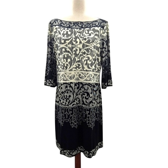 Donna Morgan Dresses & Skirts - Donna Morgan Black and White Long-Sleeve Scroll Print Dress